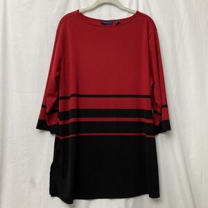 Karen Scott II Red w/Black Colorblock Stripe 3/4 Sleeve Top - SZ 2X